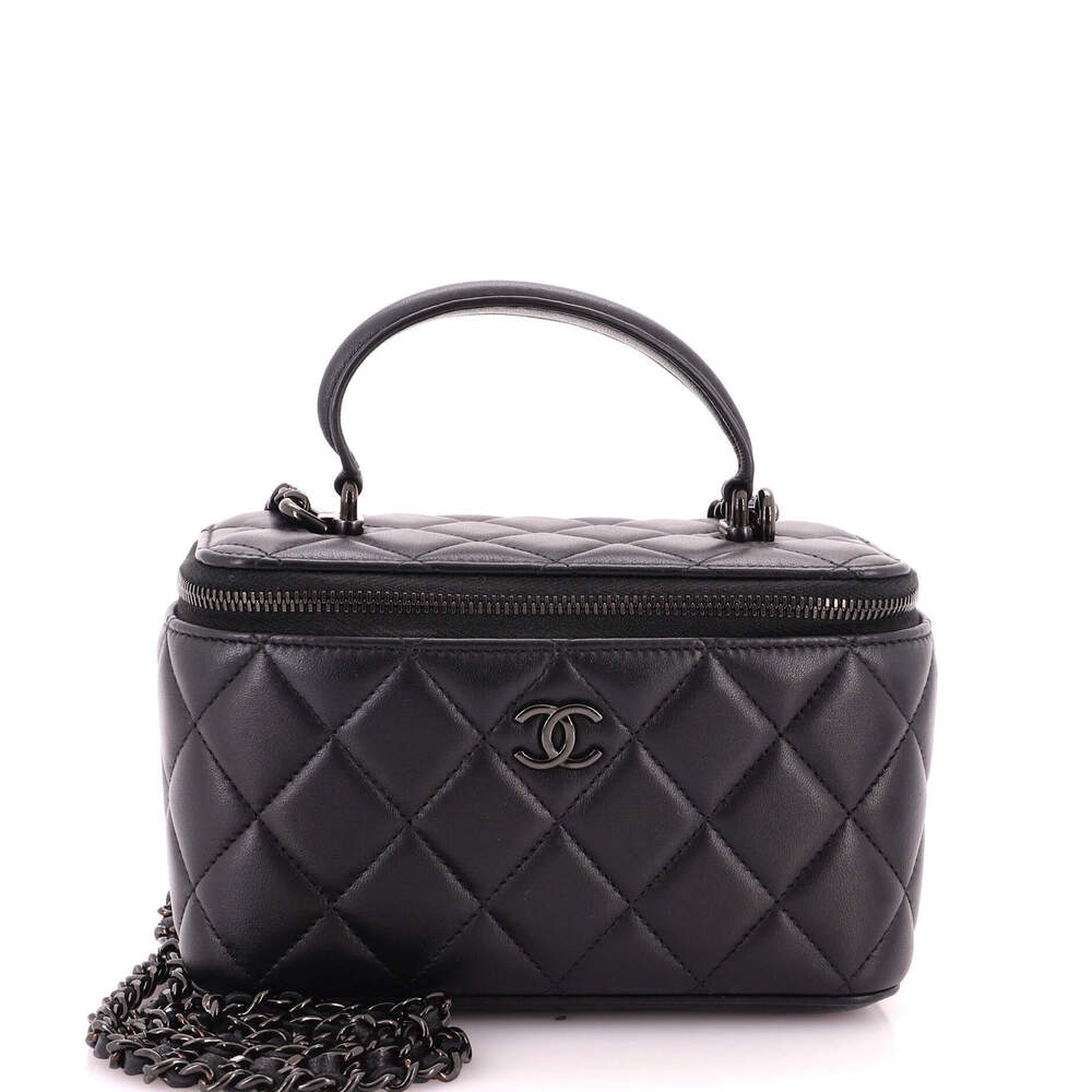 Chanel Small So Black Top Handle Vanity Case with Chain Quilted Lambskin